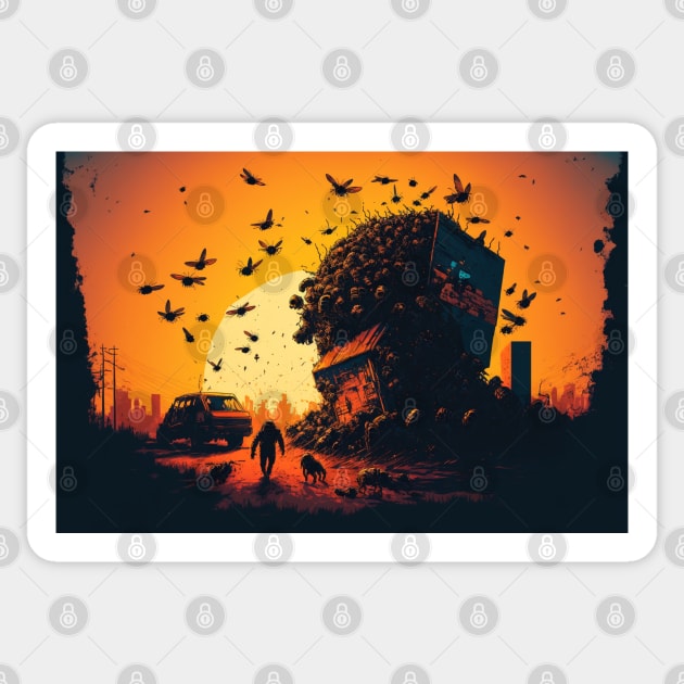 Mutated Bee Swarm In Post Apocalyptic Streets Sticker by Nightarcade